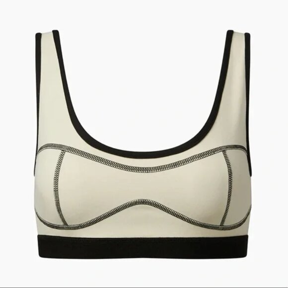New WeWoreWhat Scoop Neck Silhouette Solid Cream/Black Sports Bra XS NWT - Picture 6 of 13